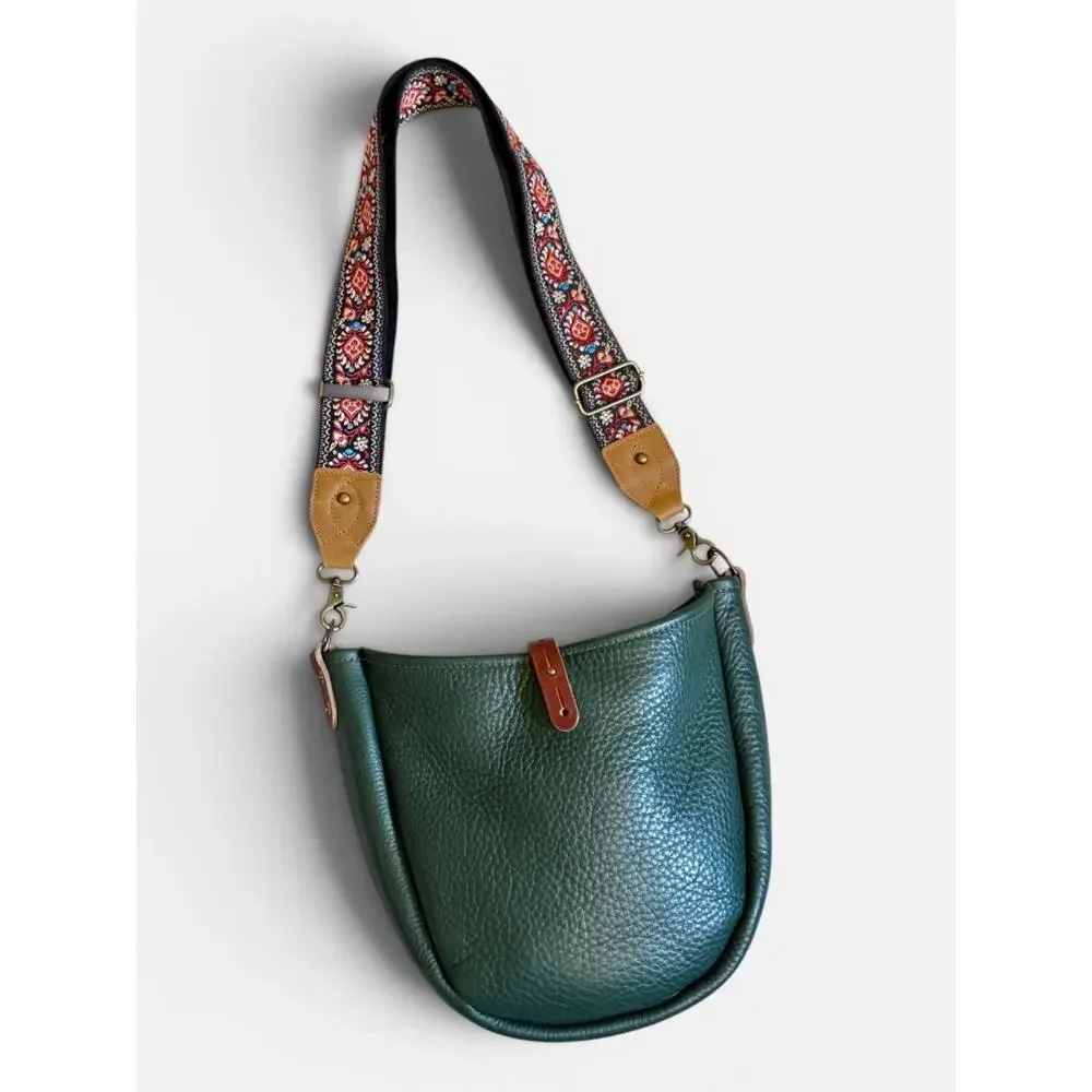 Go Forth Goods Celeste Leather Hobo Crossbody Shoulder Bag Forest Green Saddle